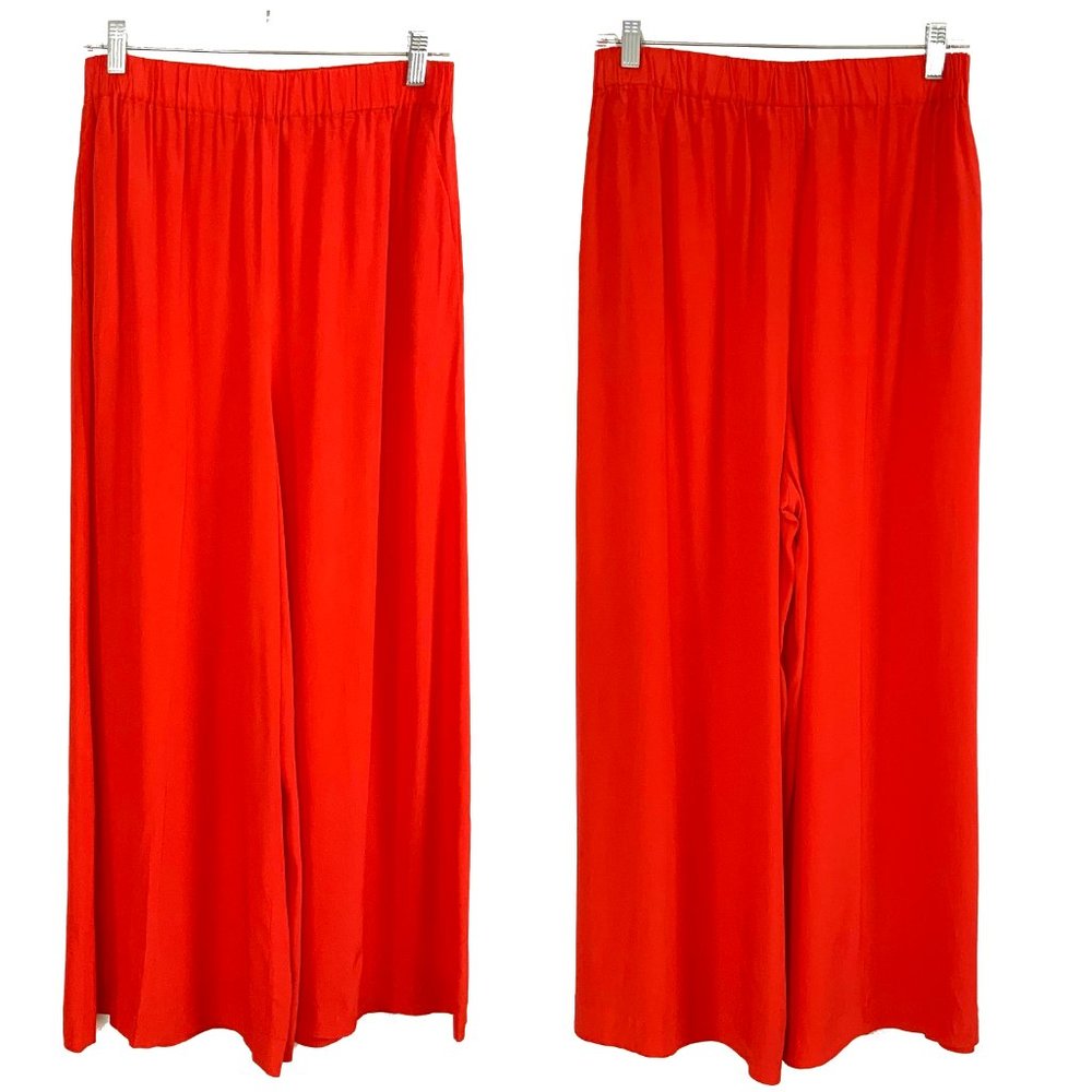 Les Copains Italy Scarlet Red Wide Leg Silk Palazzo Pants Size 8 - Picture 3 of 16